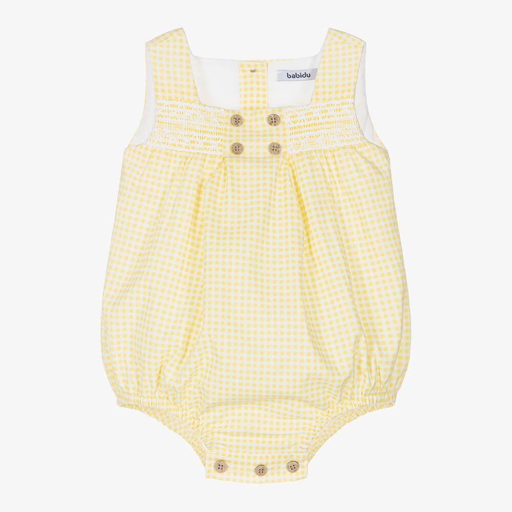 Babidu - Yellow Gingham Smocked Shortie | Childrensalon