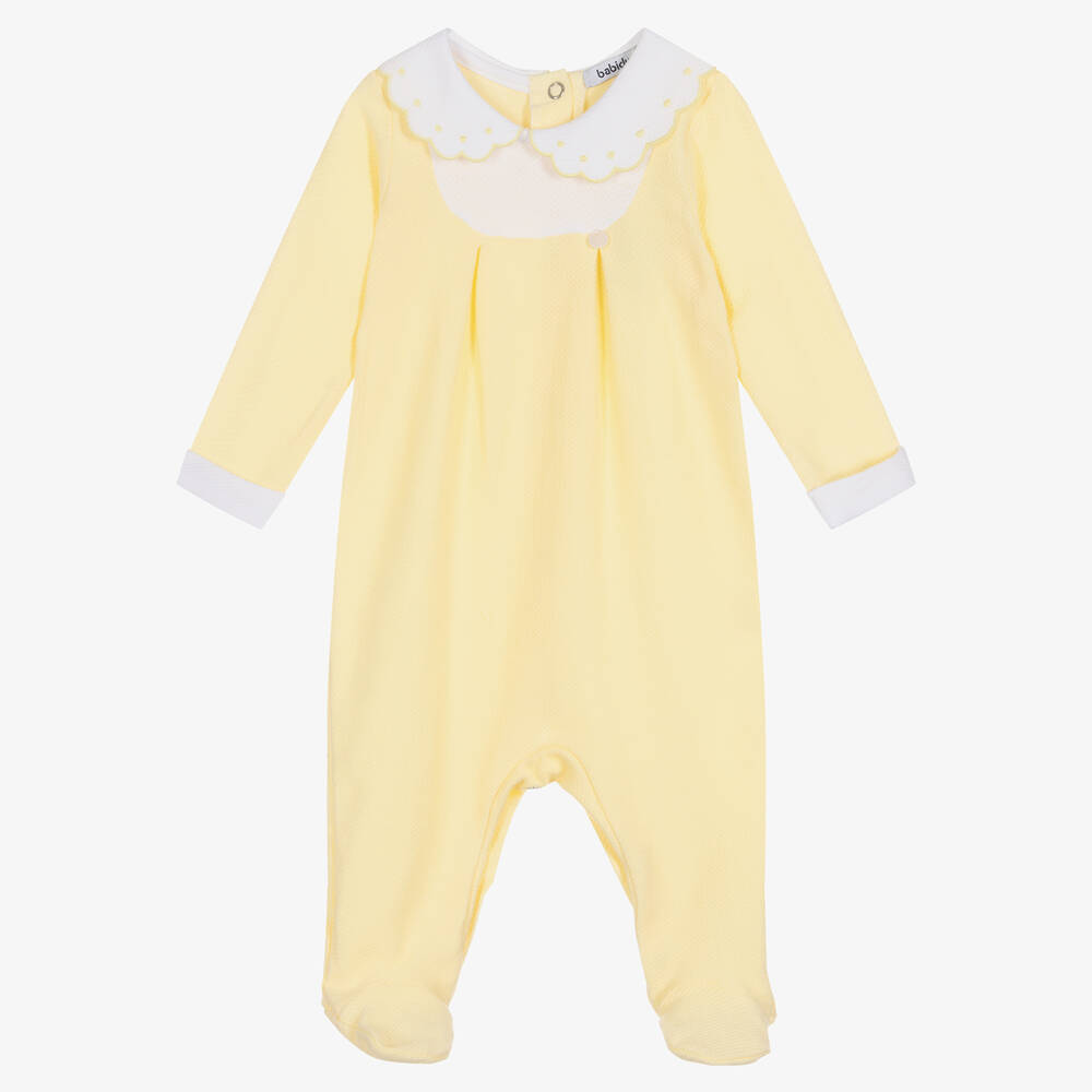 Babidu - Yellow & White Cotton Babygrow | Childrensalon