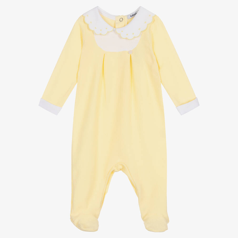 Babidu-Yellow & White Cotton Babygrow | Childrensalon Outlet