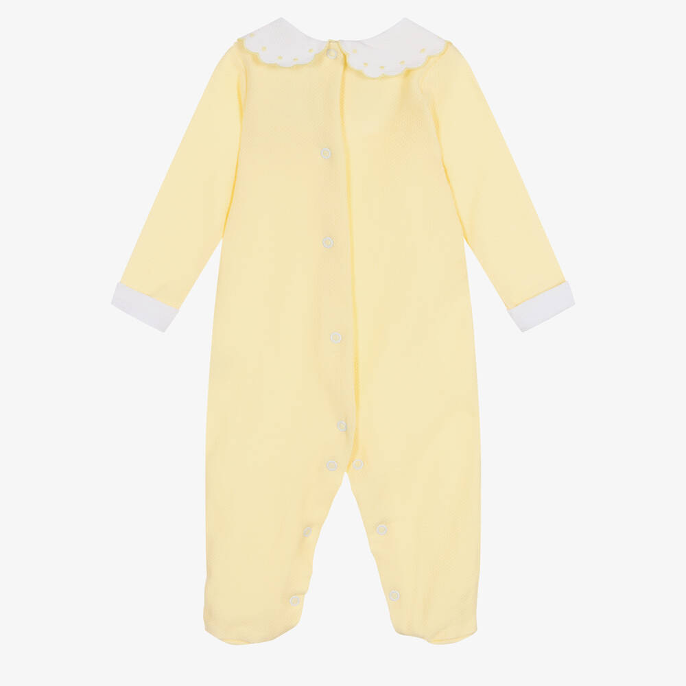 Babidu-Желто-белый хлопковый комбинезон | Childrensalon Outlet