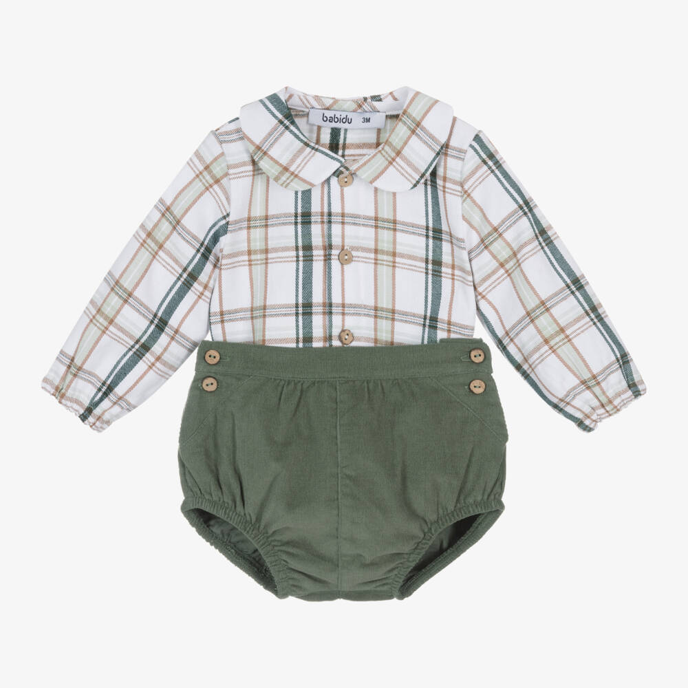 Babidu-Young Boys Emerald Checkered Ensemble | Childrensalon Outlet