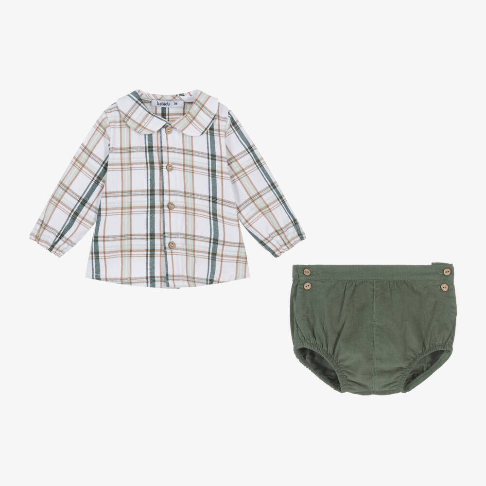 Babidu-Young Boys Emerald Checkered Ensemble | Childrensalon Outlet