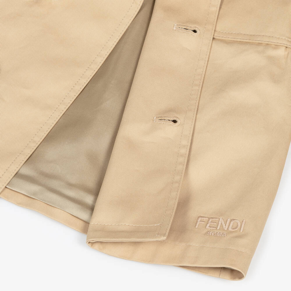 Fendi-Baby Beige Cotton Teddy Bear Trench Jacket | Childrensalon Outlet