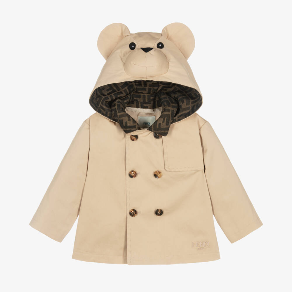 Fendi-Baby Beige Cotton Teddy Bear Trench Jacket | Childrensalon Outlet