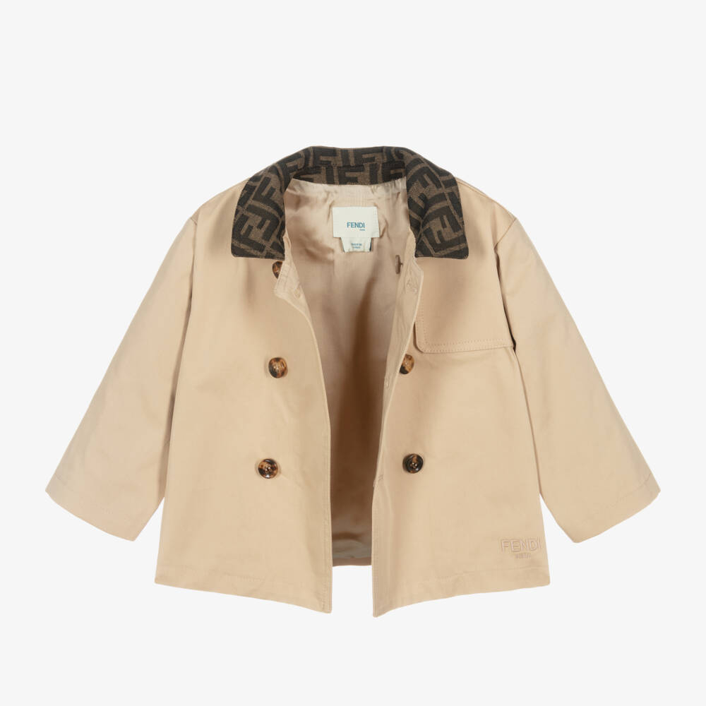 Fendi-Baby Beige Cotton Teddy Bear Trench Jacket | Childrensalon Outlet