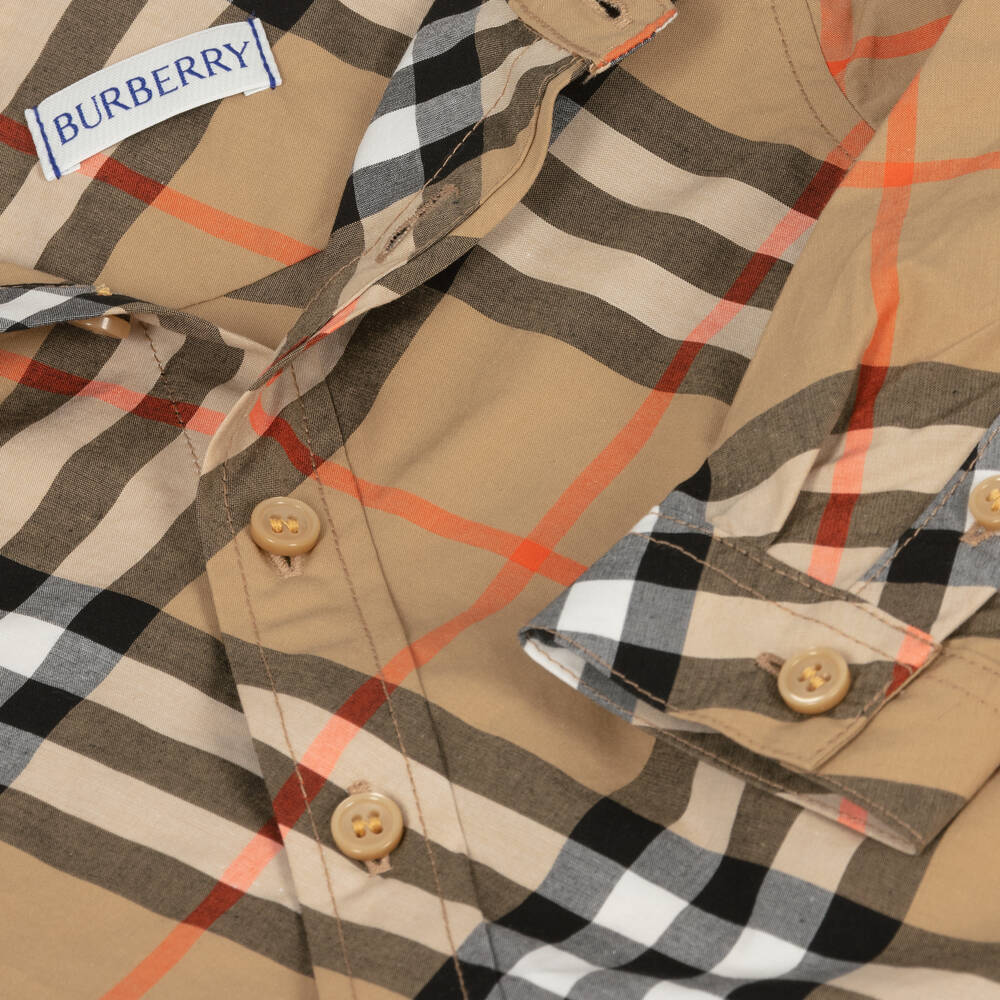 Burberry-Baby Boys Beige Check Cotton Long-Sleeved Shirt | Childrensalon Outlet