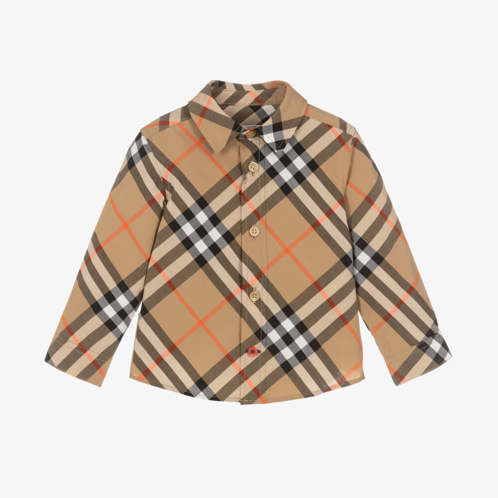 Burberry-Baby Boys Beige Check Cotton Long-Sleeved Shirt | Childrensalon Outlet