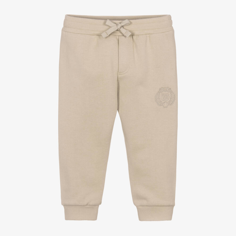 Dolce & Gabbana-Baby Boys Beige Cotton Jogger with Embroidered DG Logo | Childrensalon Outlet