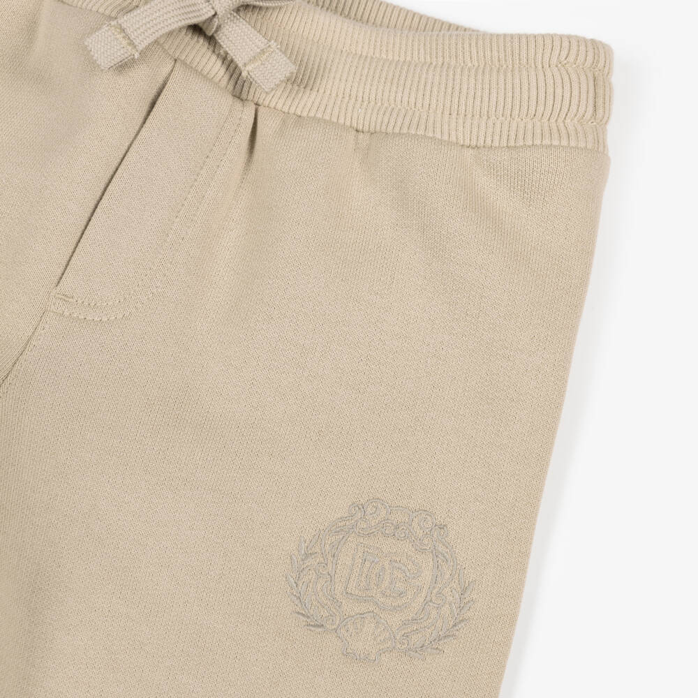 Dolce & Gabbana-Baby Boys Beige Cotton Jogger with Embroidered DG Logo | Childrensalon Outlet
