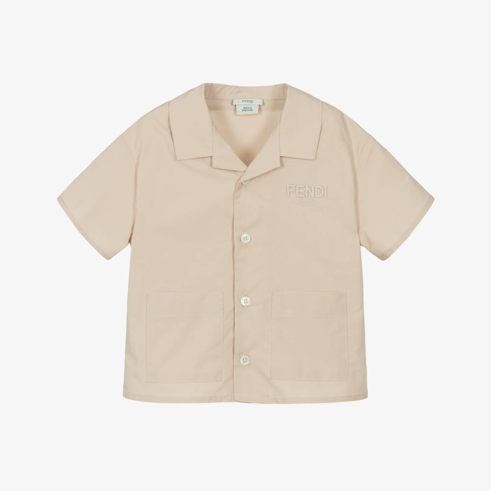 Fendi-Baby Boys Beige Cotton Shirt | Childrensalon Outlet