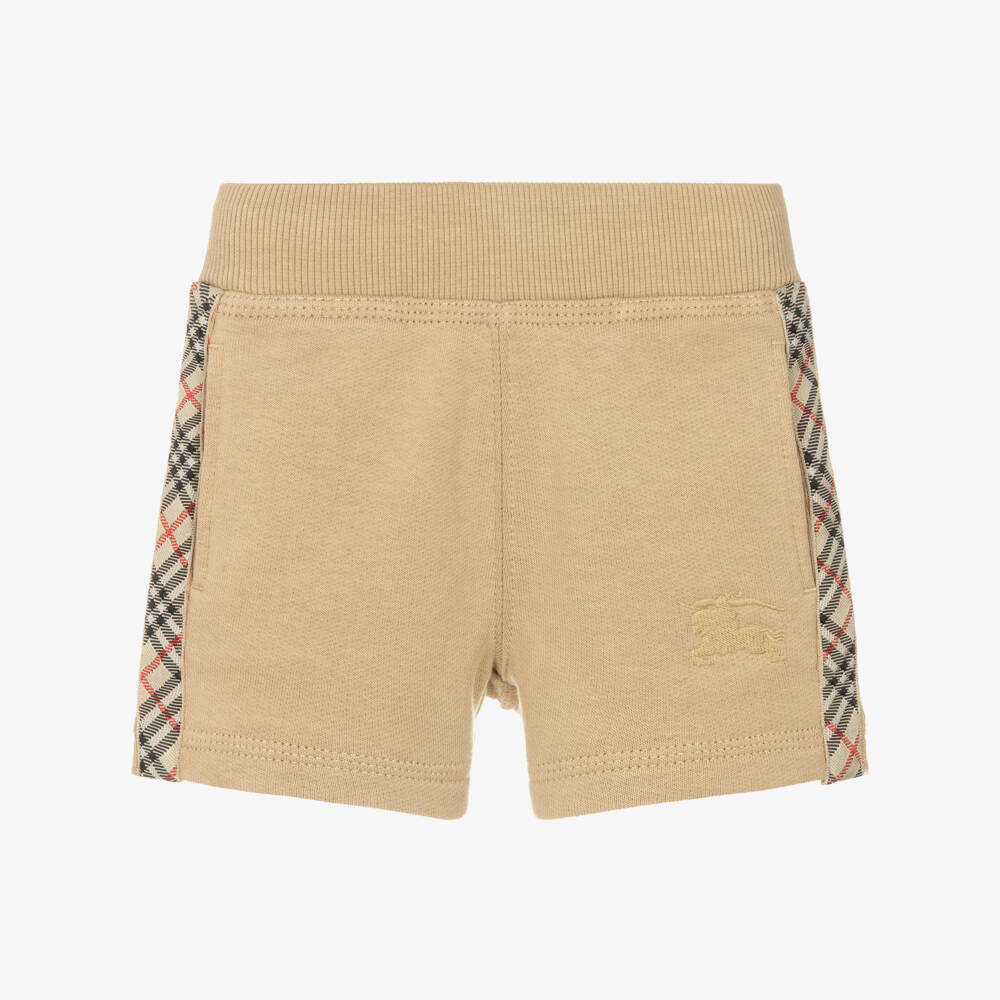 Burberry-Baby Boys Beige Cotton Shorts with Check Trim & EKD Logo | Childrensalon Outlet