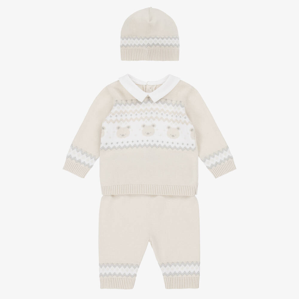 Emile et Rose-Baby Boys Beige Cotton Teddy Bear Trouser Set | Childrensalon Outlet