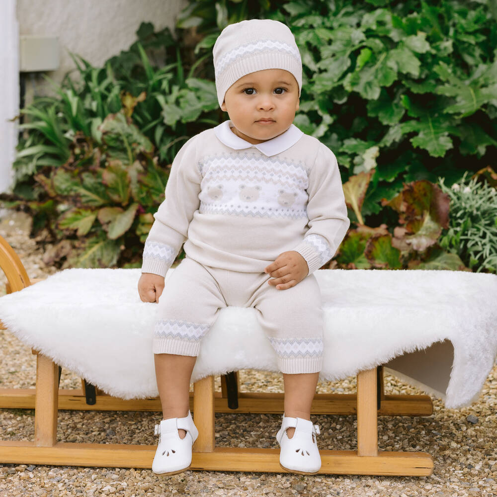 Emile et Rose-Baby Boys Beige Cotton Teddy Bear Trouser Set | Childrensalon Outlet