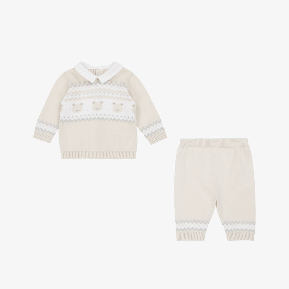 Emile et Rose-Baby Boys Beige Cotton Teddy Bear Trouser Set | Childrensalon Outlet