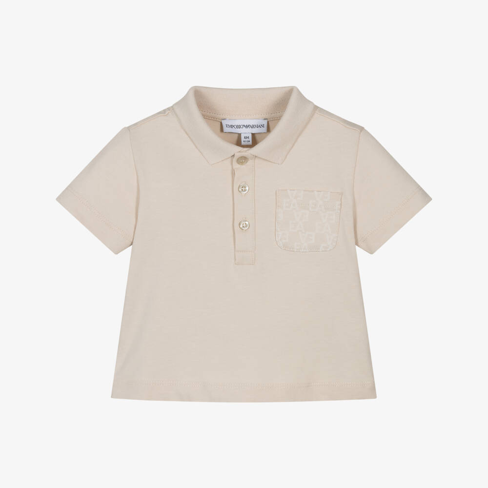 Emporio Armani-Baby Boys Beige Flocked Pocket Polo Shirt | Childrensalon Outlet