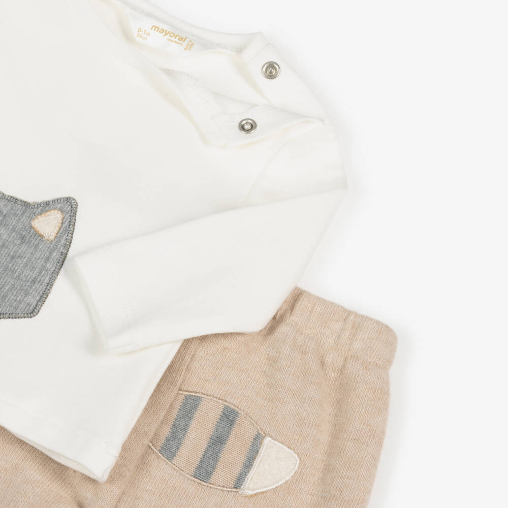 Mayoral Newborn-Baby Boys Beige & Grey Fox Trouser Set | Childrensalon Outlet