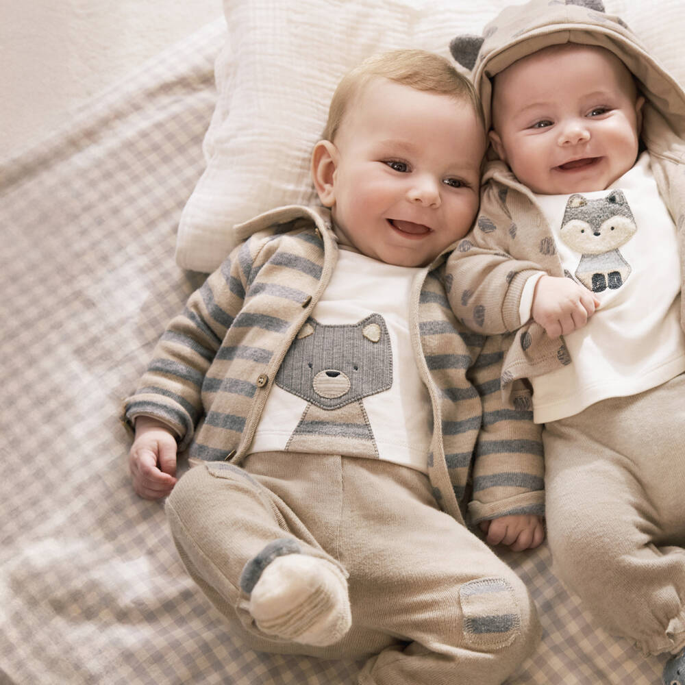 Mayoral Newborn-Baby Boys Beige & Grey Fox Trouser Set | Childrensalon Outlet