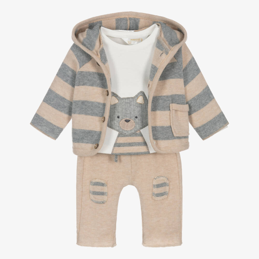 Mayoral Newborn-Baby Boys Beige & Grey Fox Trouser Set | Childrensalon Outlet