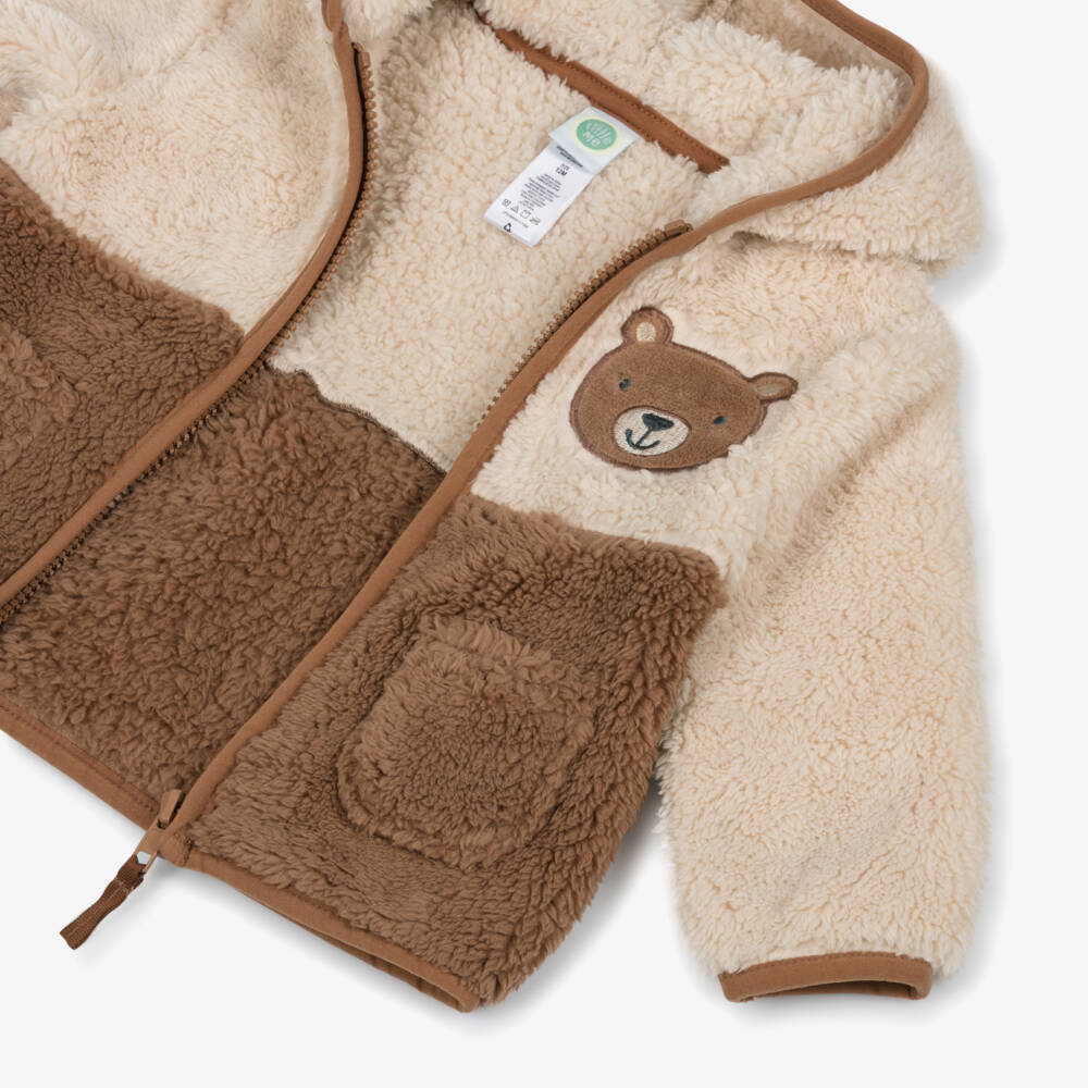 Little Me-Baby Boys Beige & Grey Trouser Set with Sherpa Fleece Jacket | Childrensalon Outlet