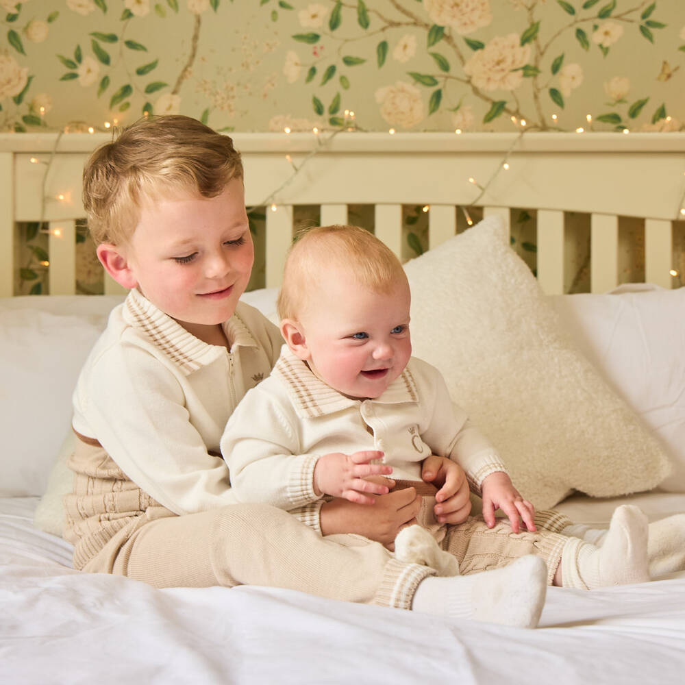 Caramelo Kids-Baby Boys Beige & Ivory Cotton Knit Romper | Childrensalon Outlet