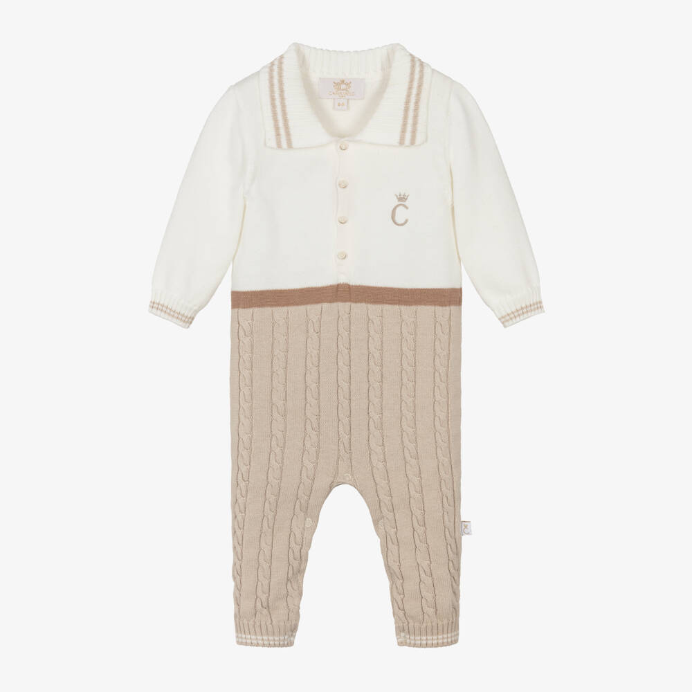 Caramelo Kids-Baby Boys Beige & Ivory Cotton Knit Romper | Childrensalon Outlet