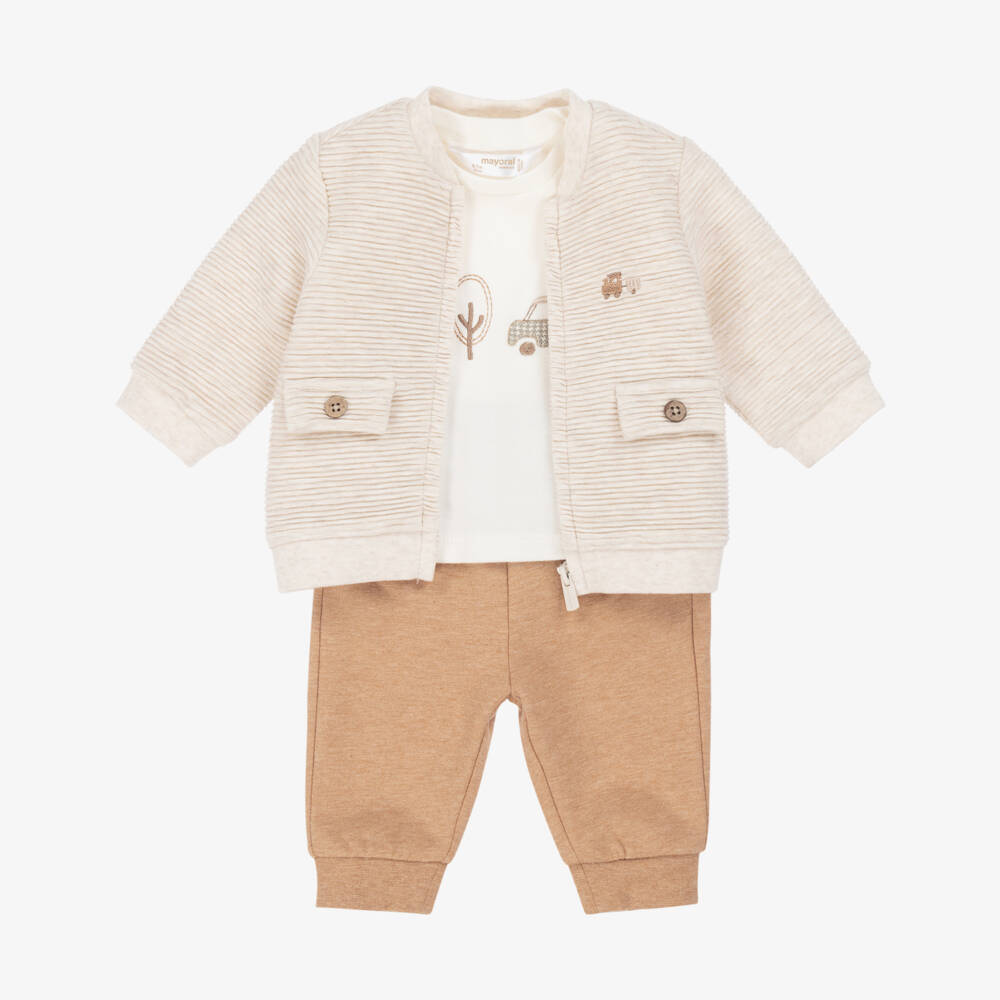 Mayoral Newborn-Baby Boys Beige & Ivory Cotton Tracksuit Set | Childrensalon Outlet