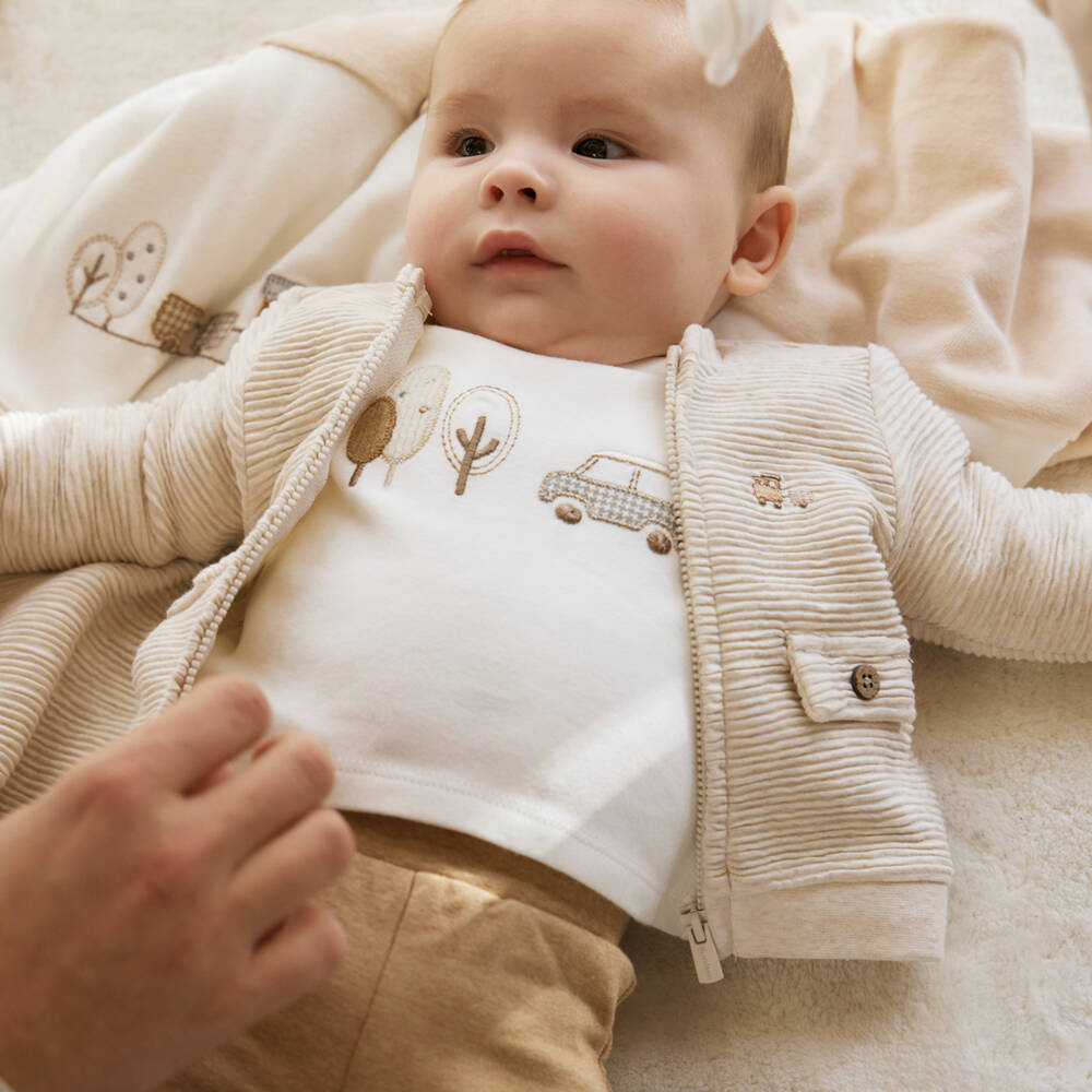 Mayoral Newborn-Baby Boys Beige & Ivory Cotton Tracksuit Set | Childrensalon Outlet