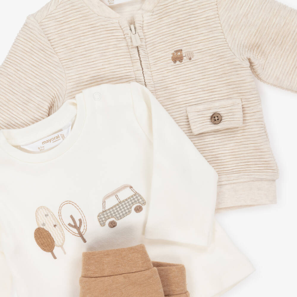 Mayoral Newborn-Baby Boys Beige & Ivory Cotton Tracksuit Set | Childrensalon Outlet