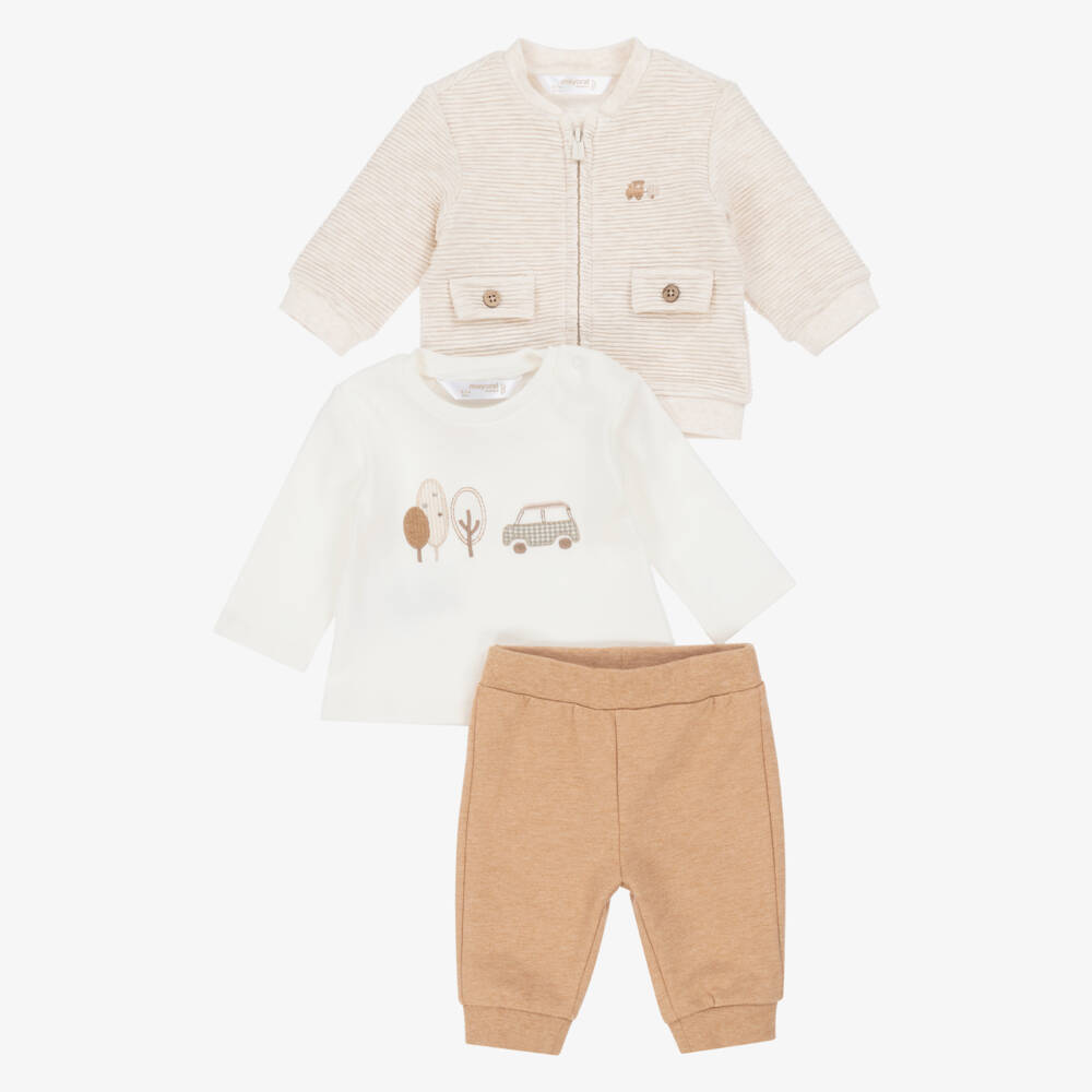 Mayoral Newborn-Baby Boys Beige & Ivory Cotton Tracksuit Set | Childrensalon Outlet
