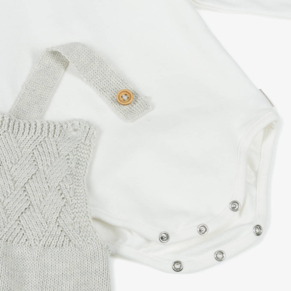 Tutto Piccolo-Baby Boys Beige Knitted Dungaree Set | Childrensalon Outlet