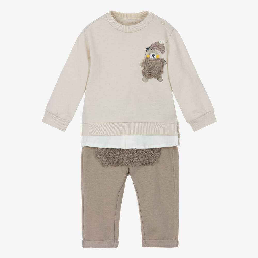 iDO-Baby Boys Beige Teddy Bear Trouser Set | Childrensalon Outlet