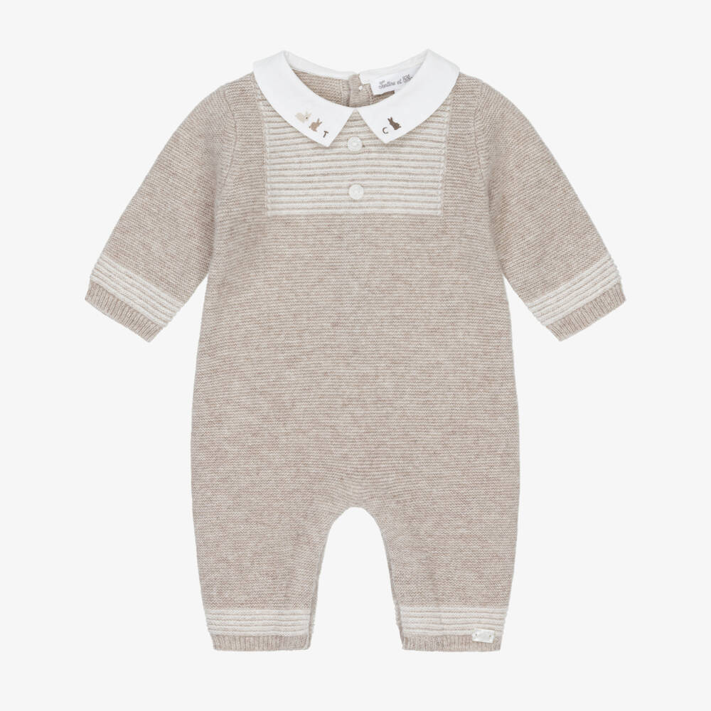 Tartine et Chocolat-Baby Boys Beige Wool & Cashmere Knitted Romper | Childrensalon Outlet