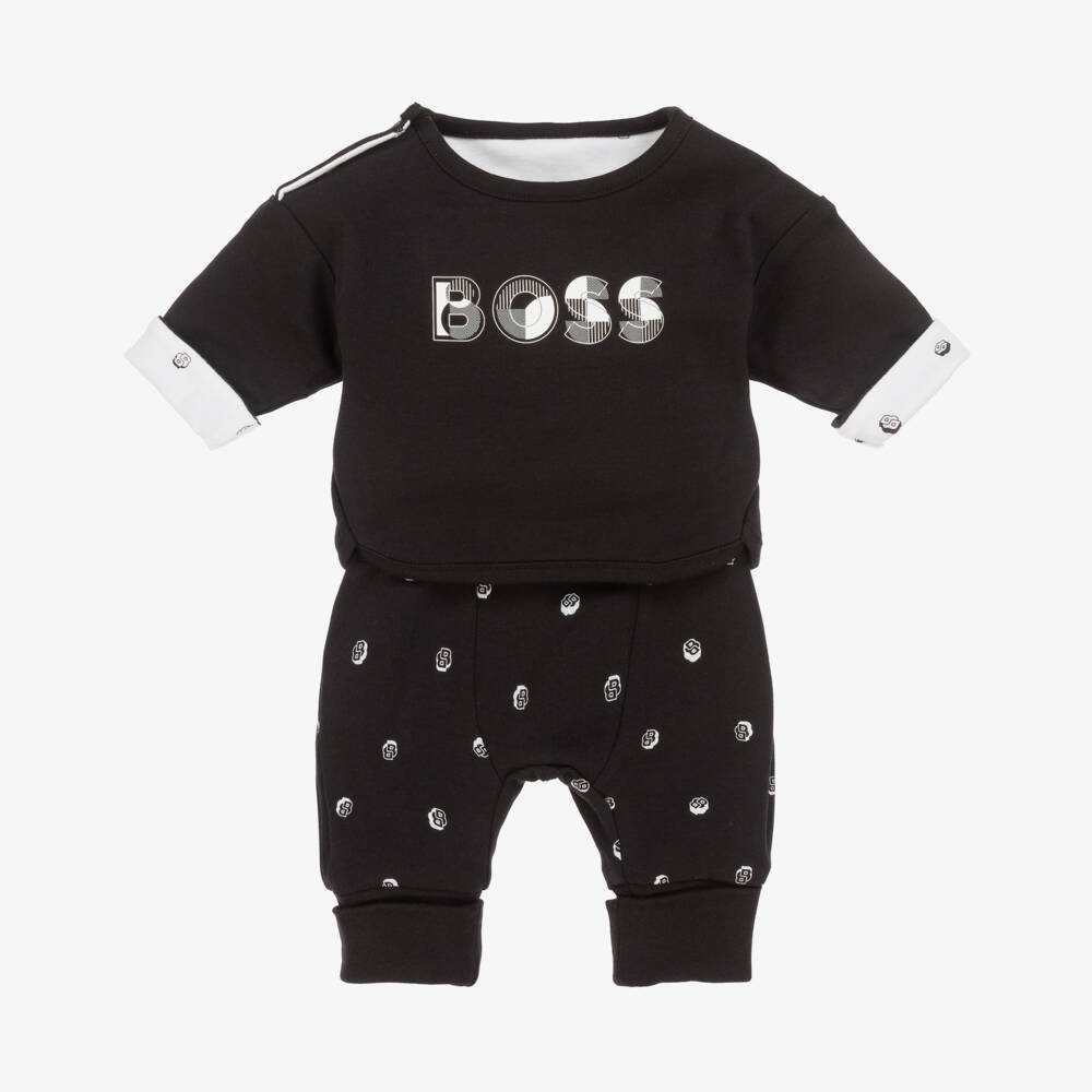 BOSS-Baby Boys Black Trouser Set With Reversible Top | Childrensalon Outlet
