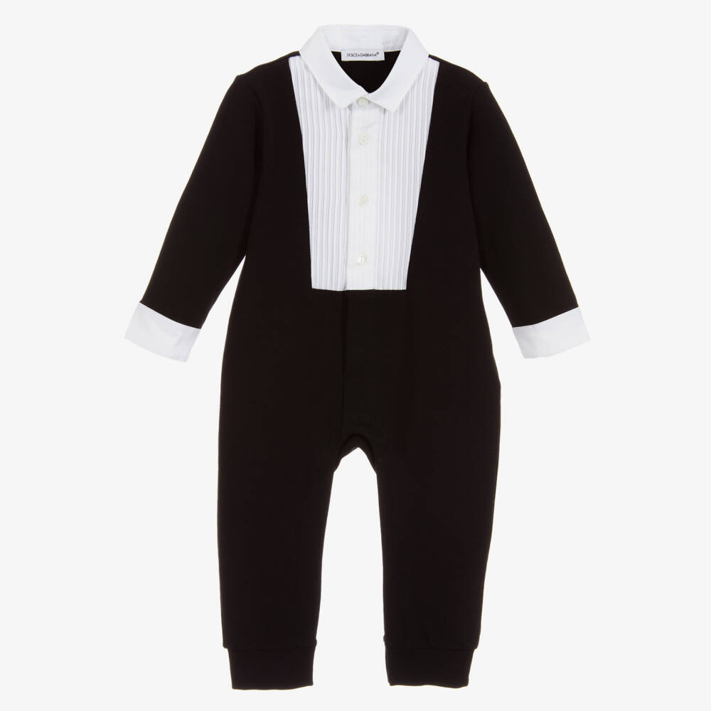 Dolce & Gabbana-Baby Boys Black Tuxedo Romper | Childrensalon Outlet