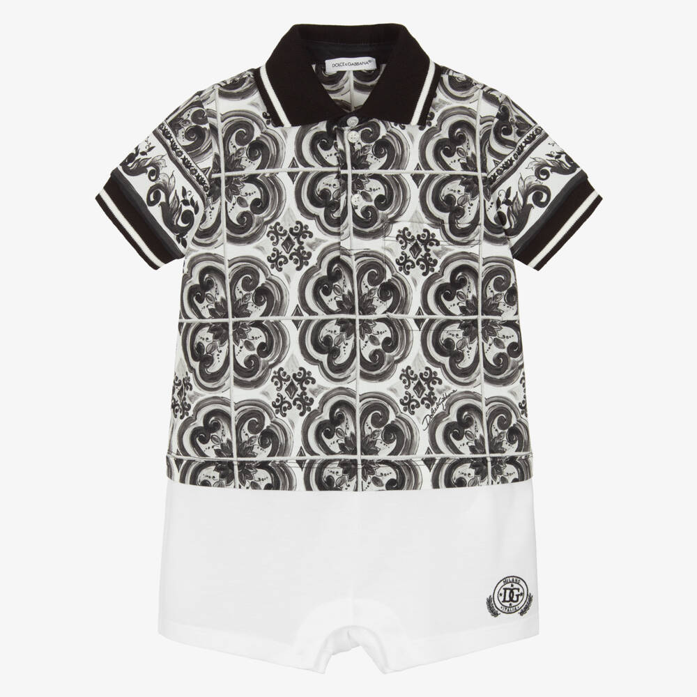 Dolce & Gabbana-Baby Boys Black & White Majolica Print Cotton Shortie | Childrensalon Outlet
