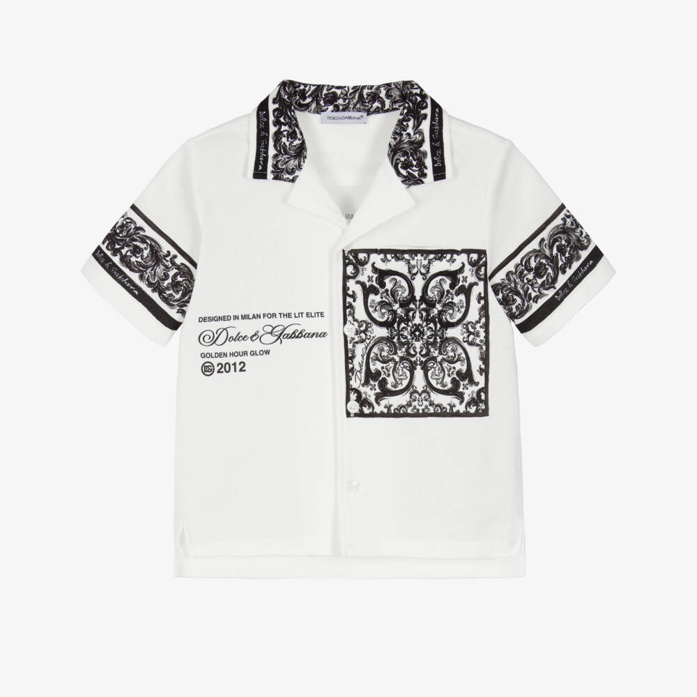 Dolce & Gabbana-Рубашка с белым узором Маджолика для мальчиков | Childrensalon Outlet