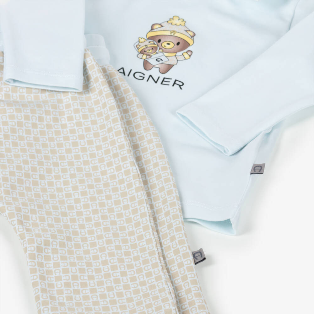 AIGNER-Baby Boys Blue & Beige Pima Cotton Trouser Set | Childrensalon Outlet