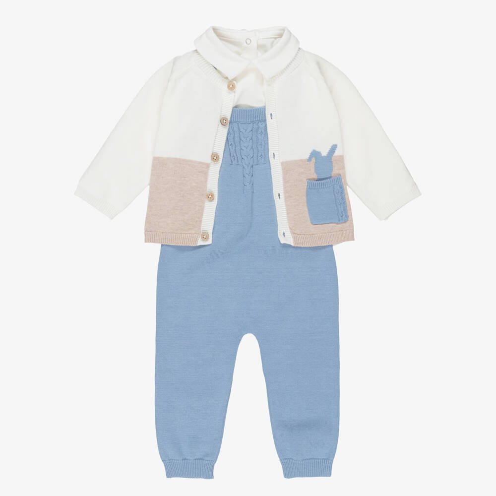 Mayoral Newborn-Baby Boys Blue Bunny Knitted Dungaree Set | Childrensalon Outlet