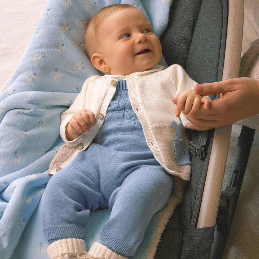 Mayoral Newborn-Baby Boys Blue Bunny Knitted Dungaree Set | Childrensalon Outlet