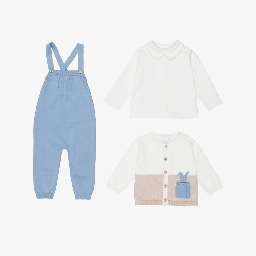 Mayoral Newborn-Baby Boys Blue Bunny Knitted Dungaree Set | Childrensalon Outlet