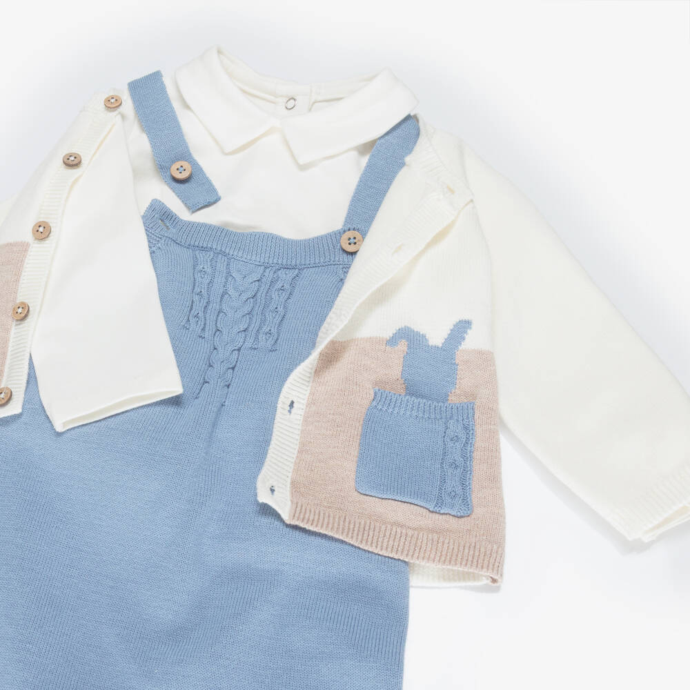 Mayoral Newborn-Baby Boys Blue Bunny Knitted Dungaree Set | Childrensalon Outlet