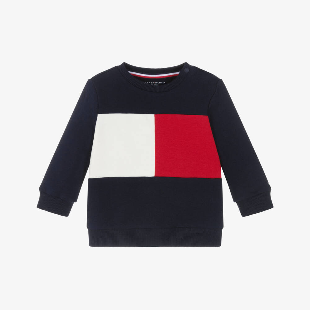 Tommy Hilfiger-Baby Boys Blue Colourblock Flag Cotton Sweatshirt | Childrensalon Outlet
