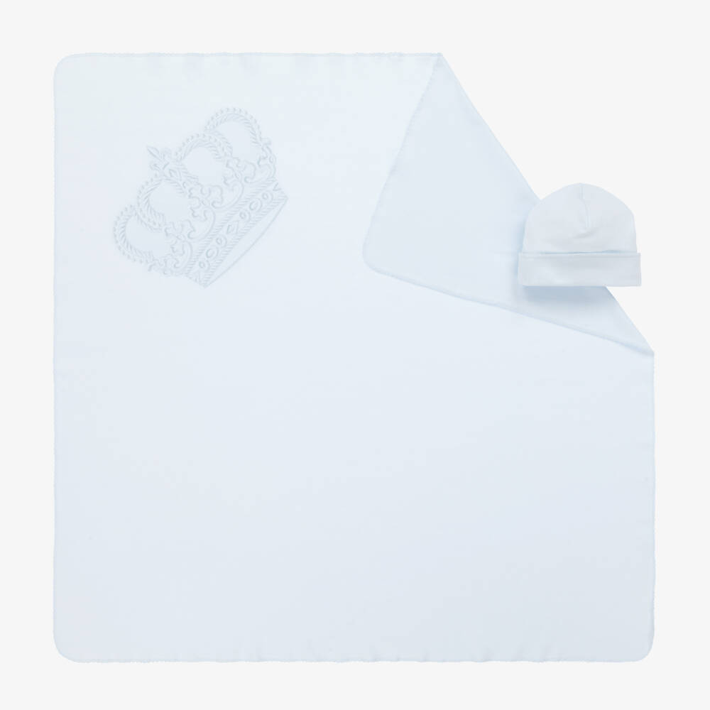 Sofija-Baby Boys Blue Cotton Blanket & Hat Set | Childrensalon Outlet