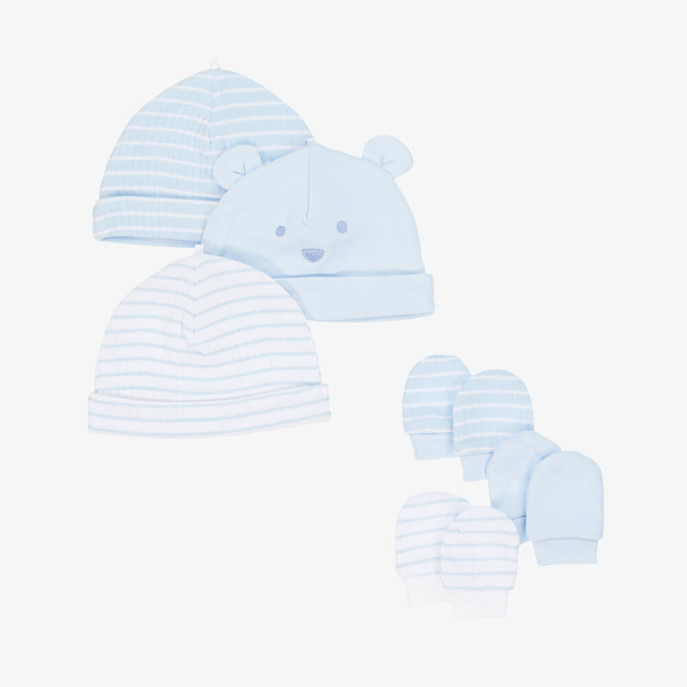 Little Me-Baby Boys Blue Cotton Jersey Hat & Mittens Set | Childrensalon Outlet