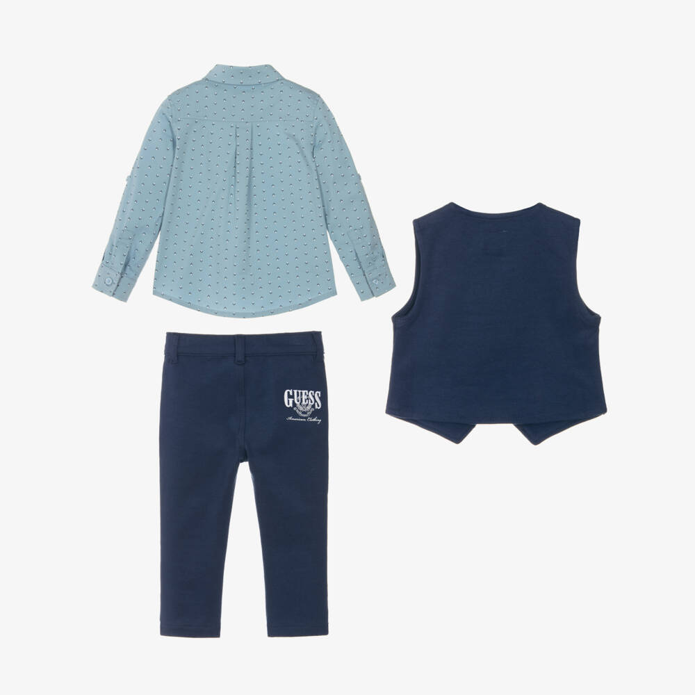 Guess-Baby Boys Blue Cotton Jersey Waistcoat Suit | Childrensalon Outlet