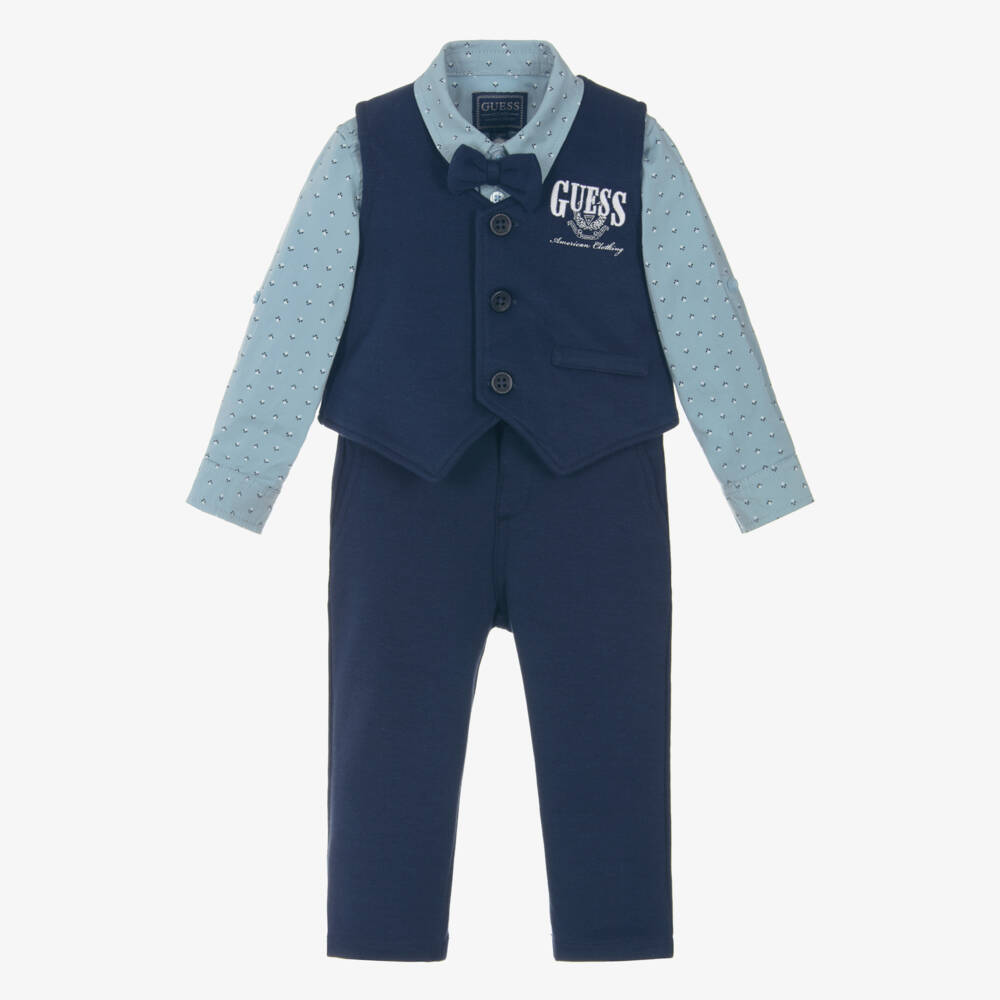 Guess-Baby Boys Blue Cotton Jersey Waistcoat Suit | Childrensalon Outlet