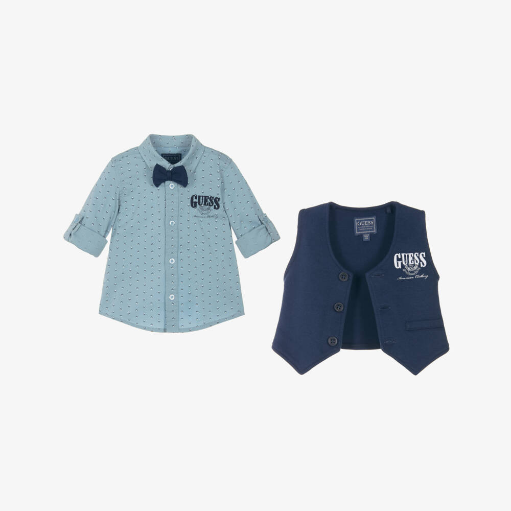 Guess-Baby Boys Blue Cotton Jersey Waistcoat Suit | Childrensalon Outlet