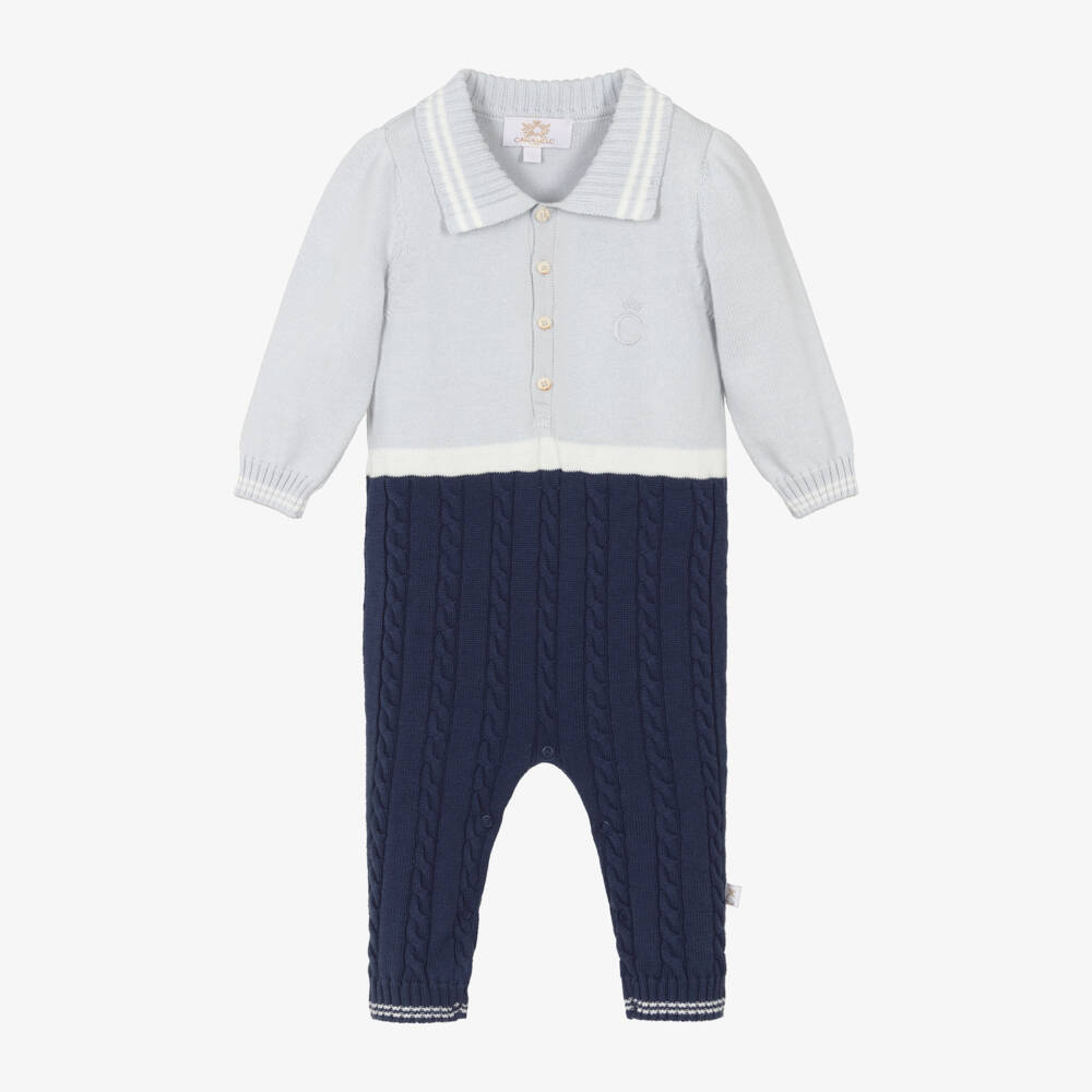 Caramelo Kids-Baby Boys Blue Cotton Knit Romper | Childrensalon Outlet