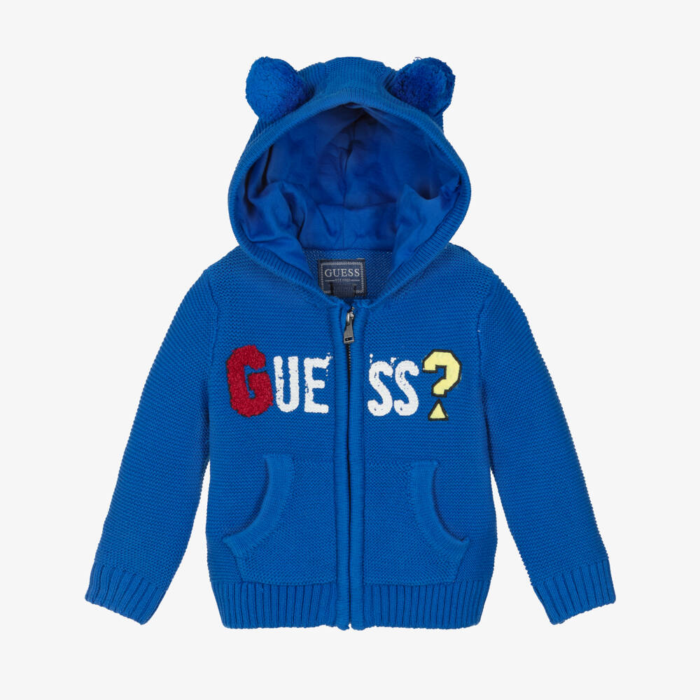 Guess-Baby Boys Blue Cotton Knit Zip-Up Hooded Top | Childrensalon Outlet