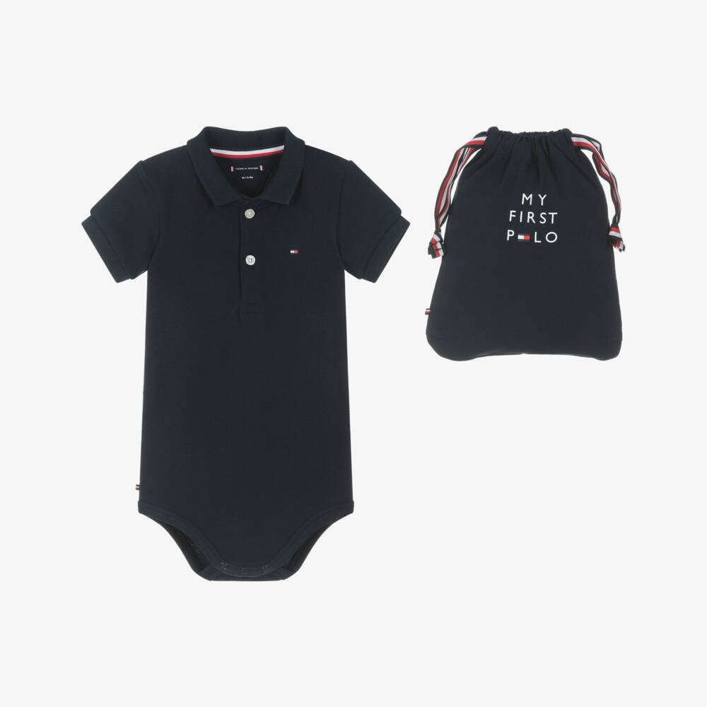 Tommy Hilfiger-Baby Boys Blue Cotton Polo Bodysuit | Childrensalon Outlet